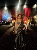 Bollywood Actress Chitrangada Singh Black Faux Georgette Fabric Mirror Work Lehenga Saree