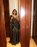 Bollywood Actress Chitrangada Singh Black Faux Georgette Fabric Mirror Work Lehenga Saree