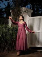 Chocolate Color Ho Silk Fabric Thread Work Suit