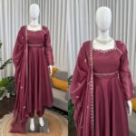 Chocolate Color Ho Silk Fabric Thread Work Suit