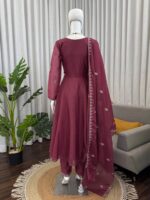 Chocolate Color Ho Silk Fabric Thread Work Suit