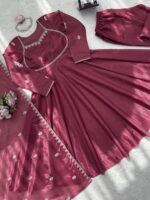 Chocolate Color Ho Silk Fabric Thread Work Suit