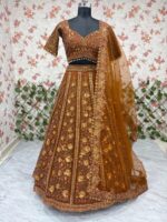 Chocolate Color Soft Butterfly Net Fabric Glass Sequence Work Kiara Advani Lehenga