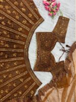 Chocolate Color Soft Butterfly Net Fabric Glass Sequence Work Kiara Advani Lehenga