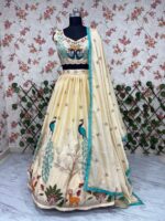Cream Color Chinon Silk Fabric Sequence Work Lehenga