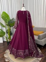 Dark Maroon Color Faux Georgette Fabric Sequence Work Gown