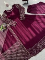 Dark Maroon Color Faux Georgette Fabric Sequence Work Gown