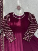 Dark Maroon Color Faux Georgette Fabric Sequence Work Gown