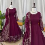 Dark Maroon Color Faux Georgette Fabric Sequence Work Gown