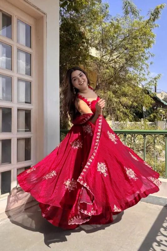 Dark Pink Color Fendi Silk Fabric Thread With Sequence Work Palazzo Suit