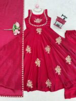 Dark Pink Color Fendi Silk Fabric Thread With Sequence Work Palazzo Suit