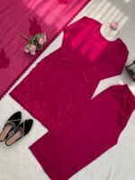 Dark Pink Color Roman Fabric Thread With Sequence Work Palazzo Suit