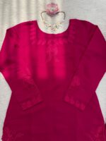 Dark Pink Color Roman Fabric Thread With Sequence Work Palazzo Suit