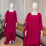 Dark Pink Color Roman Fabric Thread With Sequence Work Palazzo Suit