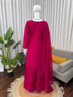 Dark Pink Color Roman Fabric Thread With Sequence Work Palazzo Suit