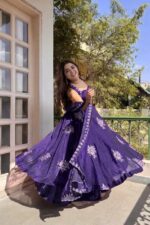 Dark Purple Color Fendi Silk Fabric Thread With Sequence Work Palazzo Suit