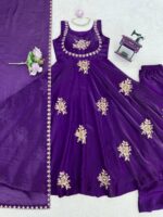 Dark Purple Color Fendi Silk Fabric Thread With Sequence Work Palazzo Suit