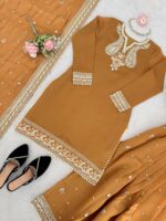 Dark Yellow Color Mul Chanderi Fabric Thread With Sequence Work Palazzo Suit