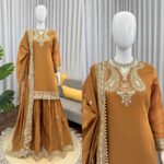 Dark Yellow Color Mul Chanderi Fabric Thread With Sequence Work Palazzo Suit