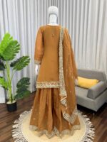 Dark Yellow Color Mul Chanderi Fabric Thread With Sequence Work Palazzo Suit