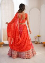 Fanta Color Faux Georgette Fabric Thread With Sequence Work Lehenga