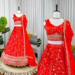 Fanta Color Faux Georgette Fabric Thread With Sequence Work Lehenga