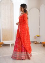 Fanta Color Faux Georgette Fabric Thread With Sequence Work Lehenga