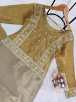 Gold Color Banarasi Viscose Fabric Embroidery Semi Beads Work Suit