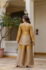 Gold Color Banarasi Viscose Fabric Embroidery Semi Beads Work Suit