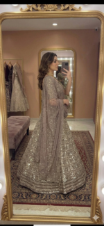 Gold Color Faux Georgette Fabric Sequence With Jari Work Lehenga