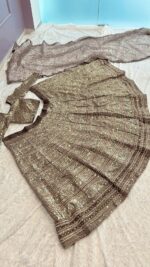 Gold Color Faux Georgette Fabric Sequence With Jari Work Lehenga