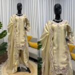 Gold Color Jimmy Choo Silk Fabric Thread Work Palazzo Suit