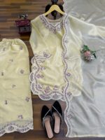 Gold Color Jimmy Choo Silk Fabric Thread Work Palazzo Suit