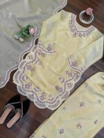 Gold Color Jimmy Choo Silk Fabric Thread Work Palazzo Suit