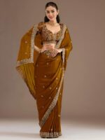 Gold Color Tissue Fabric Multiple Sequence With Jari Embroidery Work Saree
