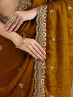 Gold Color Tissue Fabric Multiple Sequence With Jari Embroidery Work Saree