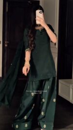Green Color Natural Crepe Fabric Sequence With Pearl Work Farshi Style Palazzo Suit