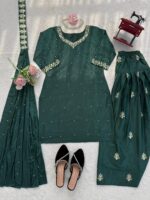 Green Color Natural Crepe Fabric Sequence With Pearl Work Farshi Style Palazzo Suit