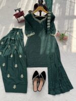 Green Color Natural Crepe Fabric Sequence With Pearl Work Farshi Style Palazzo Suit