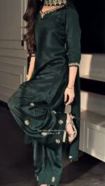 Green Color Natural Crepe Fabric Sequence With Pearl Work Farshi Style Palazzo Suit