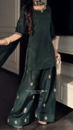 Green Color Natural Crepe Fabric Sequence With Pearl Work Farshi Style Palazzo Suit