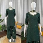 Green Color Natural Crepe Fabric Sequence With Pearl Work Farshi Style Palazzo Suit