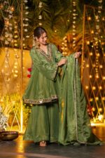 Green Color Shimmer Silk Fabric Real Mirror Work Palazzo Set
