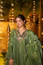 Green Color Shimmer Silk Fabric Real Mirror Work Palazzo Set