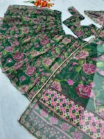Green Color Tabby Silk Fabric Digital Print With Real Mirror Work Lehenga