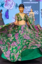 Green Color Tabby Silk Fabric Digital Print With Real Mirror Work Lehenga