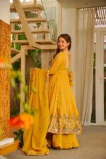 Haldi Special Yellow Color Crunchy Silk Fabric Thread With Sequence Work Anarkali Palazzo Suit