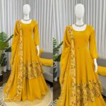 Haldi Special Yellow Color Crunchy Silk Fabric Thread With Sequence Work Anarkali Palazzo Suit