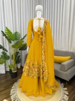 Haldi Special Yellow Color Crunchy Silk Fabric Thread With Sequence Work Anarkali Palazzo Suit
