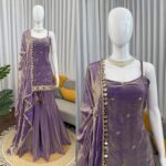 Lavender Color Fendi Silk Fabric Sequence With Real Mirror Work Palazzo Suit
